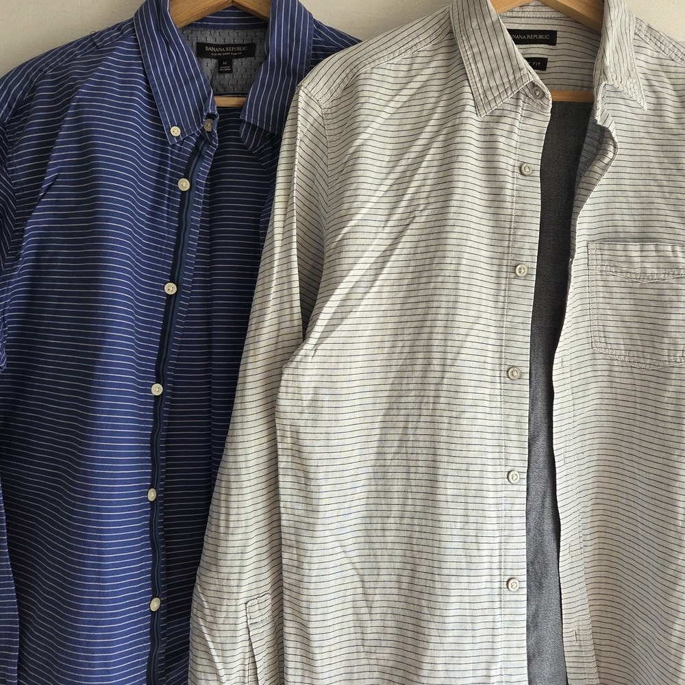 BananaRepublic Men's Striped Blue and Gray Shirts